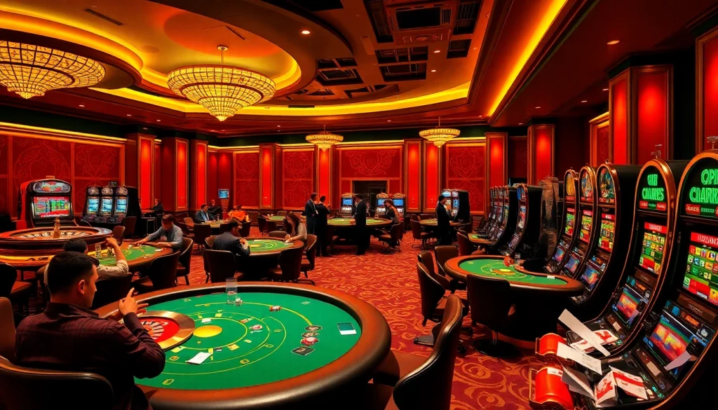 Experience thrill and luxury at the casino with gilajp as players engage at poker tables.