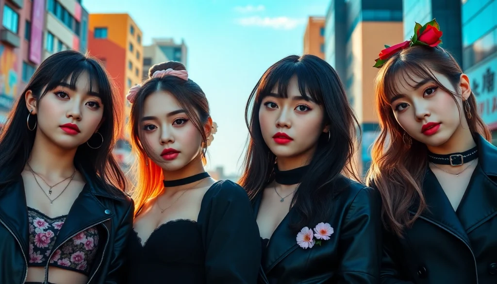 Showcasing the blackpink members in vibrant urban settings highlighting their unique styles.