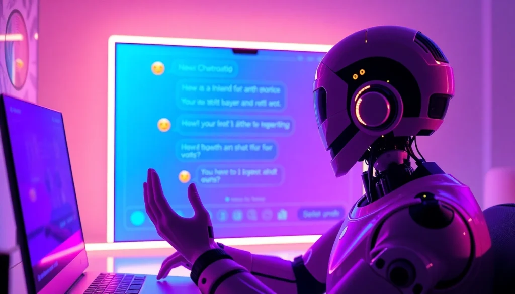 Engaging nsfw ai chat scene with a modern digital interface and vibrant colors.
