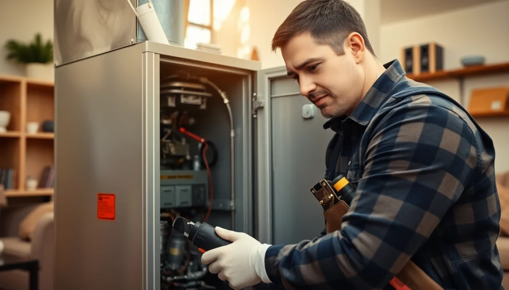 Technician conducting gas furnace repair waccabuc in a well-lit home, ensuring optimal safety and functionality.