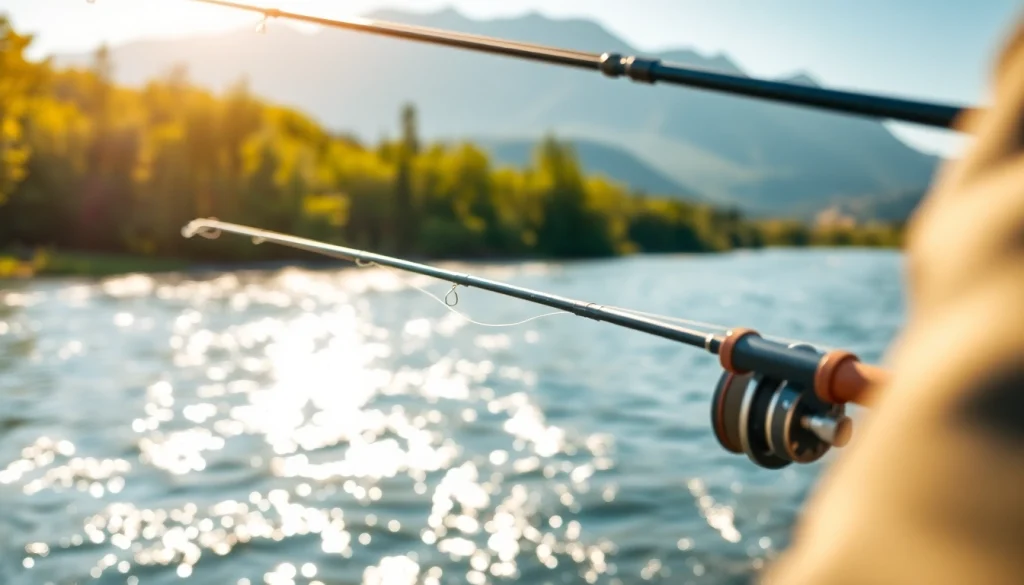 Discover the best fly fishing rods through a tranquil scene of an angler casting in nature.