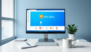 提升办公效率的 WPS下载，展示在现代工作空间的一台时尚电脑上