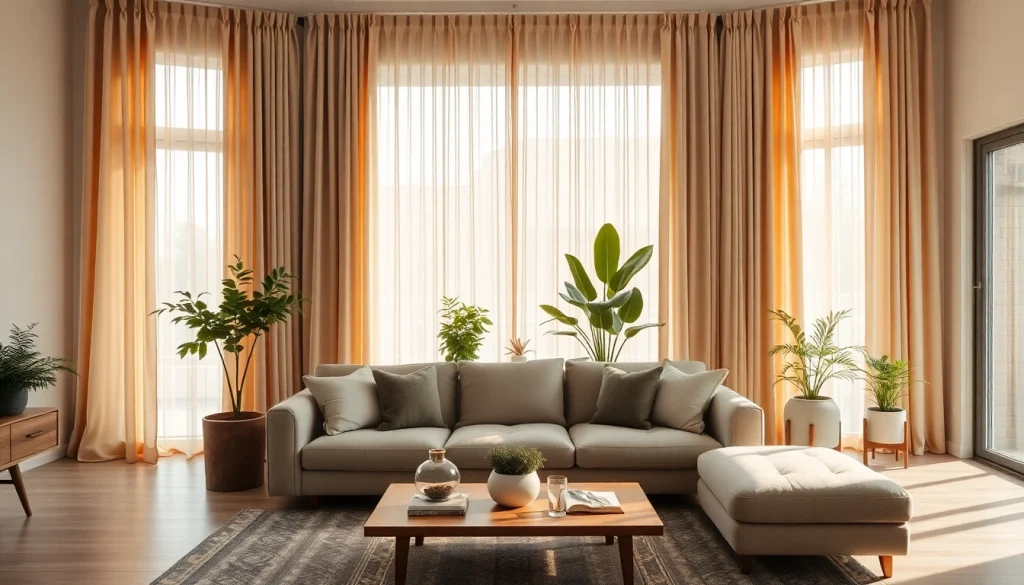 Bekijk stijlvolle verduisterende gordijnen die een gezellige sfeer creëren in een moderne woonkamer.