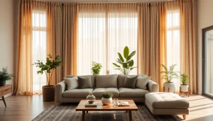 Bekijk stijlvolle verduisterende gordijnen die een gezellige sfeer creëren in een moderne woonkamer.