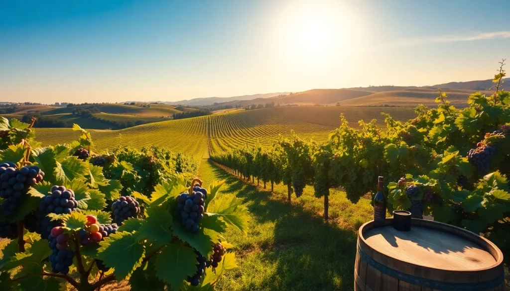 Experience the beauty of wineries in Clarksburg with lush vineyards and grapes ready for harvest.