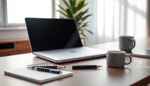 MacBook Pro M3 en un elegante espacio de trabajo, con un ambiente productivo y moderno.