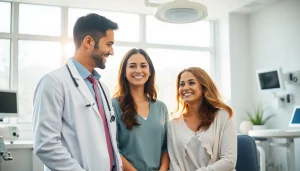 Ovodonazione in un ambiente clinico, dove un medico supporta una coppia in attesa.