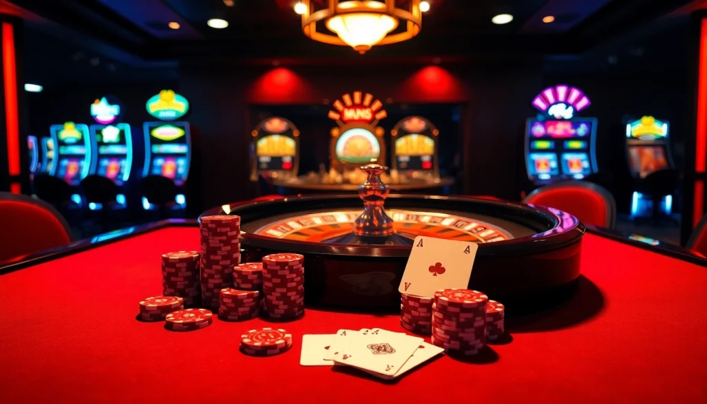Experience the excitement of Man88 at an elegant casino poker table backdrop.