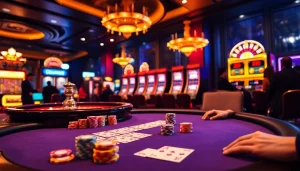 Enjoying a thrilling poker game at https:/nk88.us.com/ with vibrant chips and an exciting atmosphere.