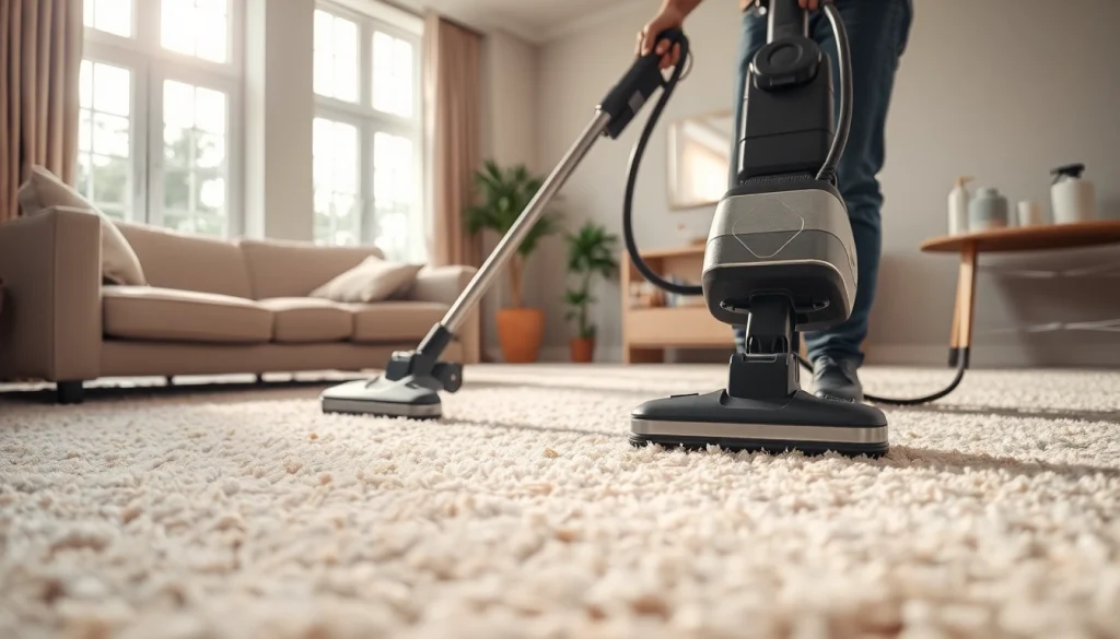 Expert technician performing carpet cleaning in Lincoln, CA, ensuring a pristine living room.