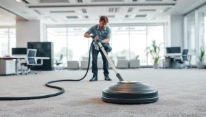 Experience professional commercial carpet cleaning with advanced techniques in a modern office setting.