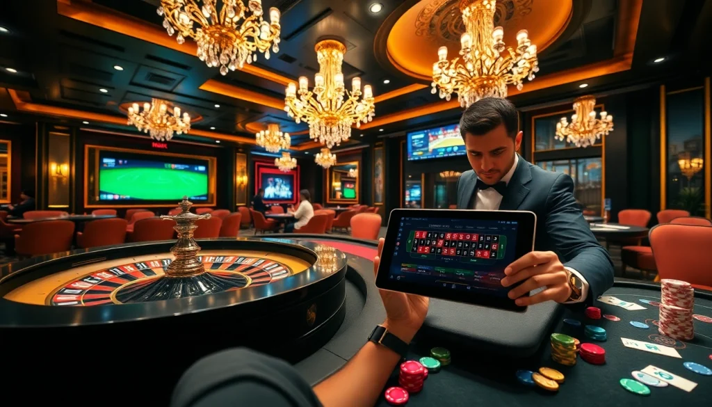 Players engaging in high-stakes casino action at 7upbet with poker chips and a roulette wheel.