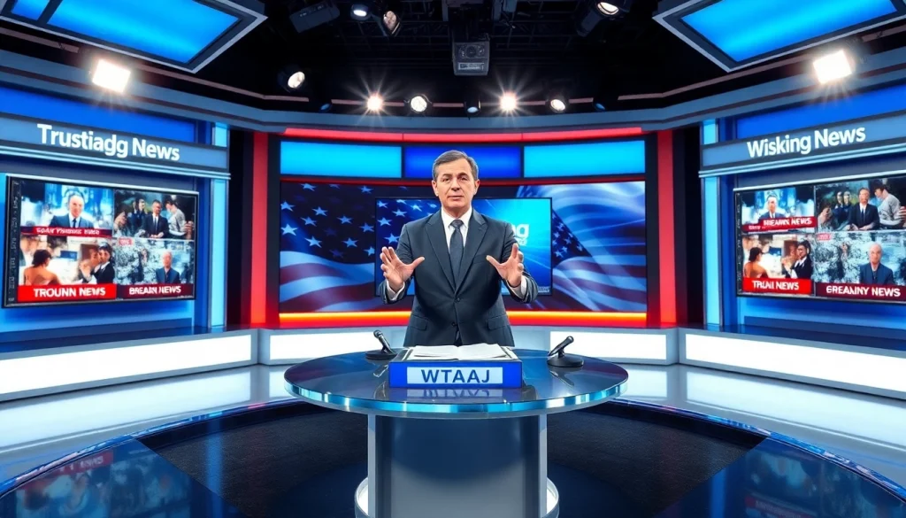 WTAJ news anchor delivering breaking news in a modern studio setting with vibrant colors.