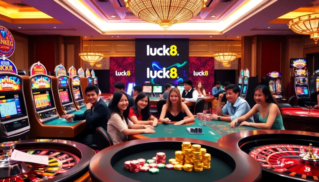 Experience luck8 trang chủ with players enjoying a vibrant casino atmosphere full of excitement.