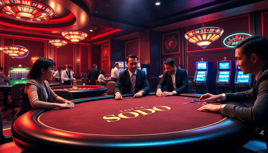 SODO poker table scene showcasing high-stakes gambling excitement and luxury atmosphere.