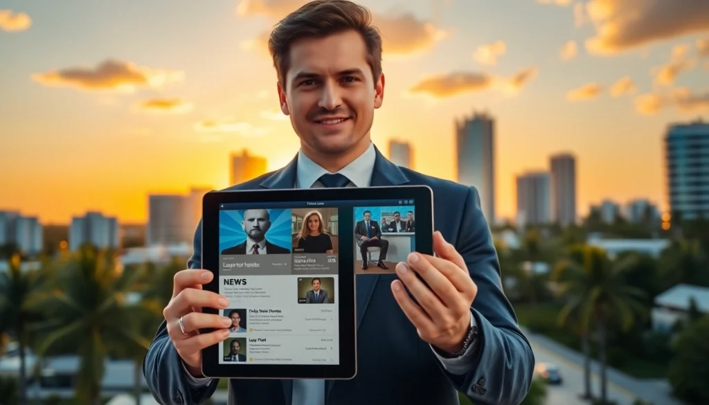 South Florida Reporter delivering news updates with a skyline backdrop.