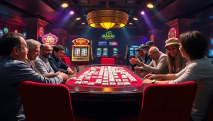 Players enjoying Mahjong Ways 2 in a vibrant casino setting, showcasing strategic gameplay.