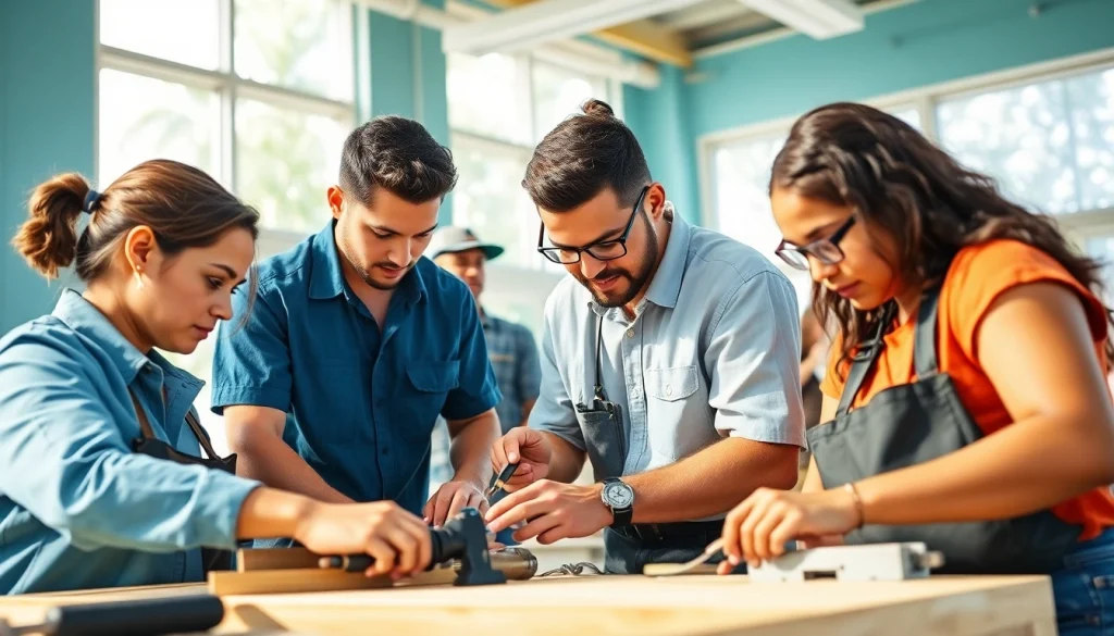 Students training at hawaii trade schools with experts, showcasing hands-on skills development.