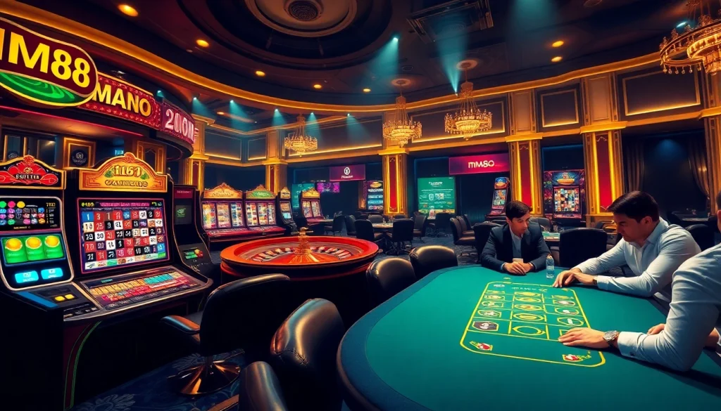 Experience the thrill of MM88 as players engage in exciting casino games, including slots and poker.