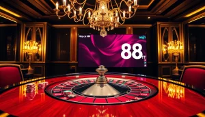 Experience the luxury of nhà cái 88t with a stylish casino scene featuring roulette and poker chips.