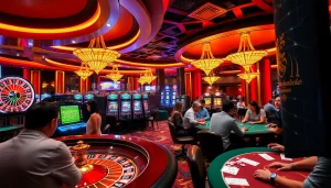 Engaging scene of gamblers at a luxury casino featuring lk21 indoxxi elements with poker chips and roulette wheels.