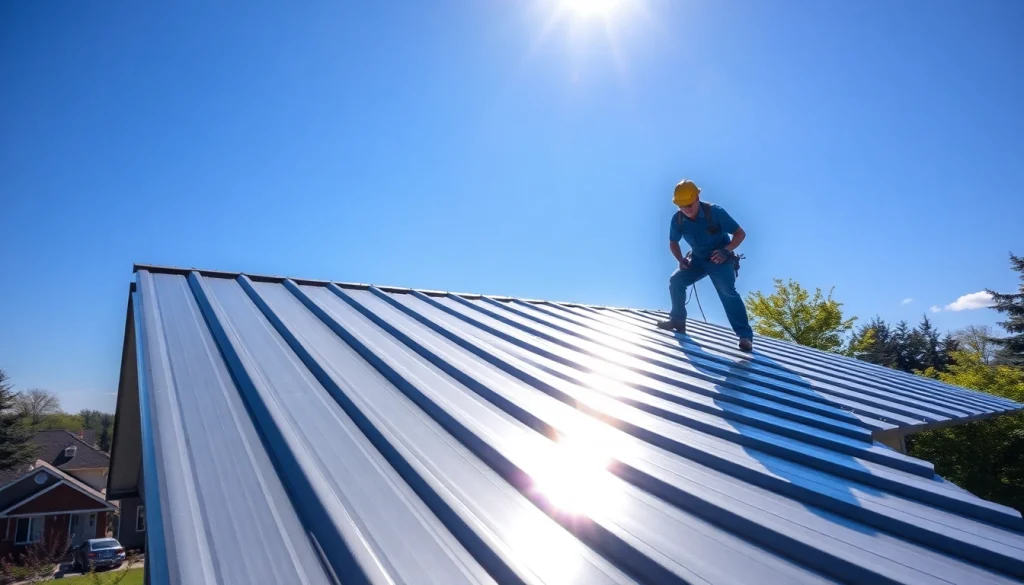 Installers applying metal roofing toronto on a home, demonstrating quality and craftsmanship.