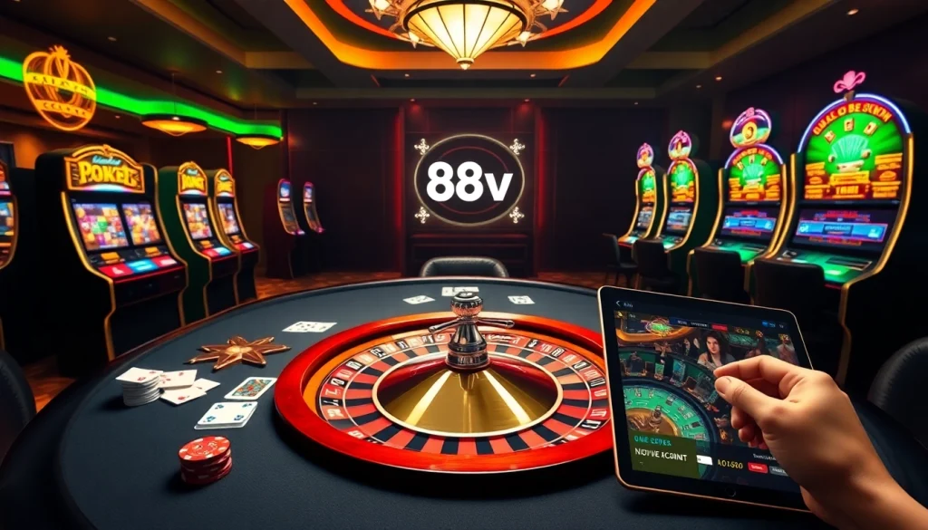 Experience the thrill of online gambling at 88vv with luxurious casino elements.