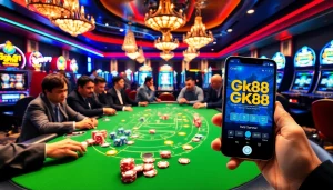 Engaging in high-stakes poker at a luxurious casino with GK88 gaming interface.