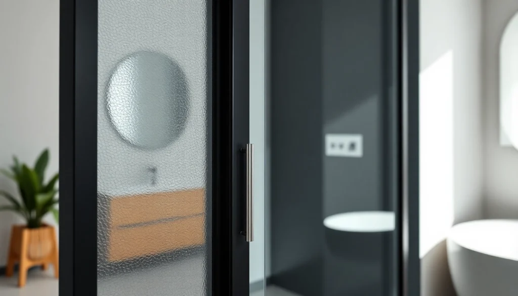 Showcase a stylish black shower sliding door enhancing a contemporary bathroom interior.