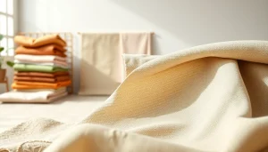 Duurzame stoffen assortiment met diverse texturen en kleuren in een studio-omgeving belicht.