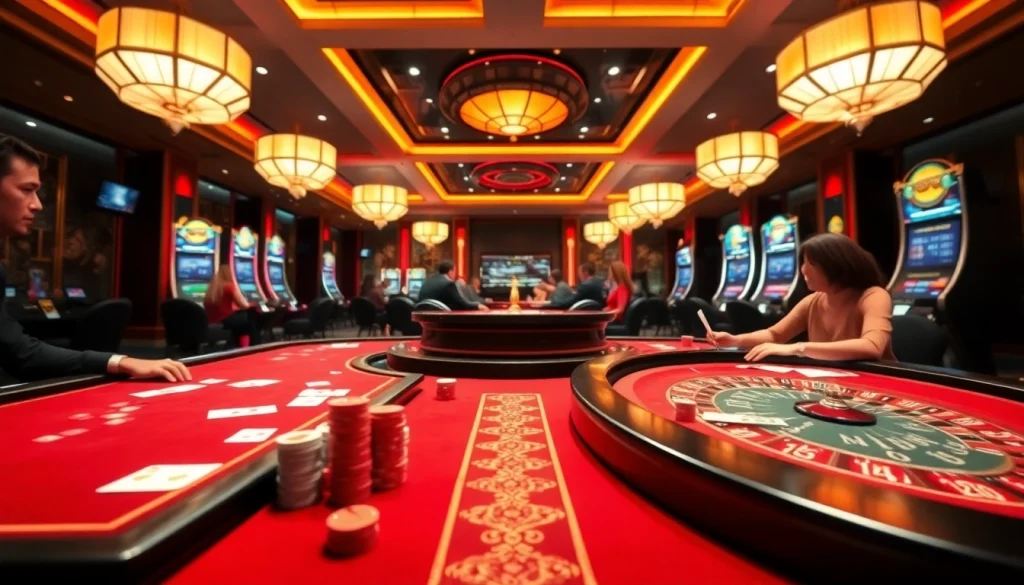 Experience the thrill of gambling at UU88 with vibrant casino tables and engaging slot machines.