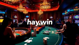 Experience exciting gambling action with hay.win visuals of roulette wheels and poker tables.