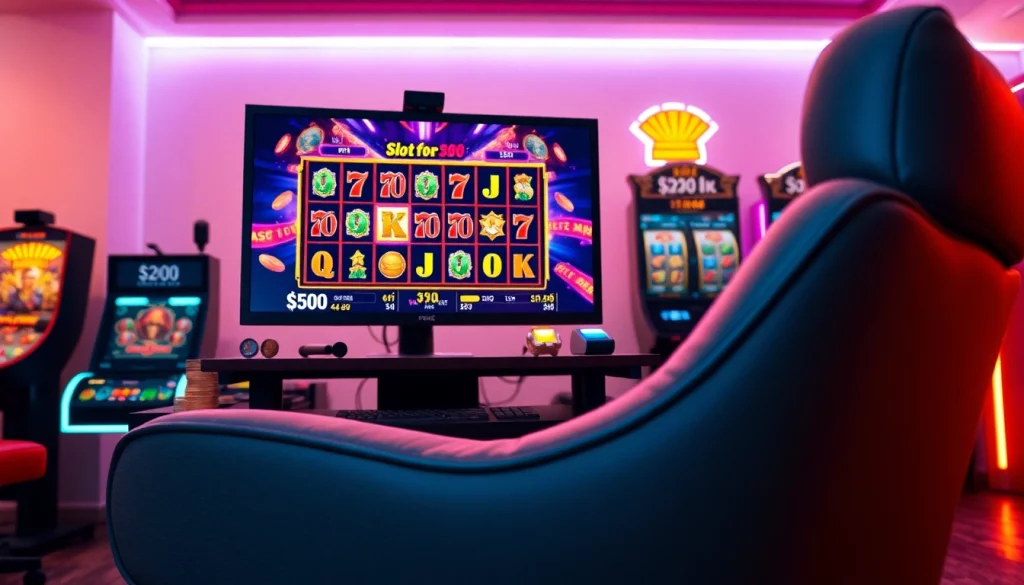 Menggambarkan pengalaman bermain slot depo 1k dengan monitor permainan dan suasana yang nyaman