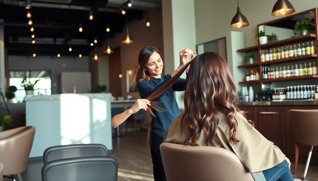 Stylists at hair salons San Diego applying highlights in a modern, eco-friendly salon.
