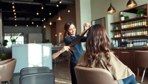 Stylists at hair salons San Diego applying highlights in a modern, eco-friendly salon.