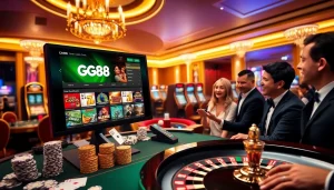 Engaging scene of players enjoying multiple games at GG88 casino, emphasizing excitement and luxury.