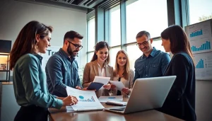 Marketing Agency team collaborating on innovative strategies in a modern office setting.