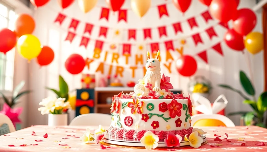 Delightful setup for a Singapore birthday party with colorful decorations and cake.