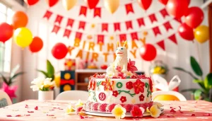 Delightful setup for a Singapore birthday party with colorful decorations and cake.