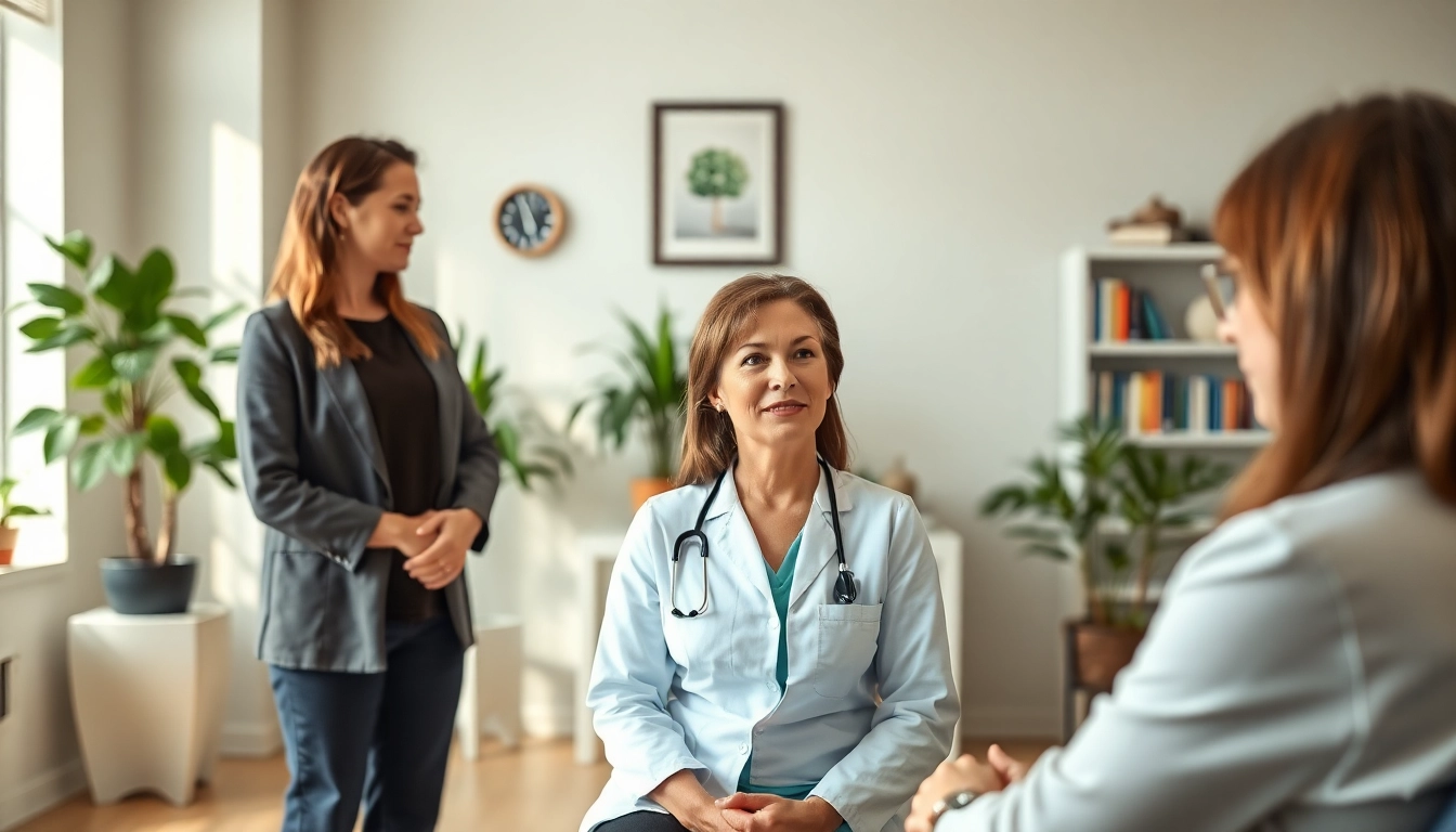 German psychiatrist India discussing treatment in a calming clinic environment.