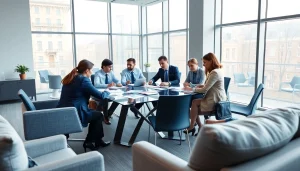 Team collaborating in a Luxembourg holding company setting, emphasizing strategic investment discussions.