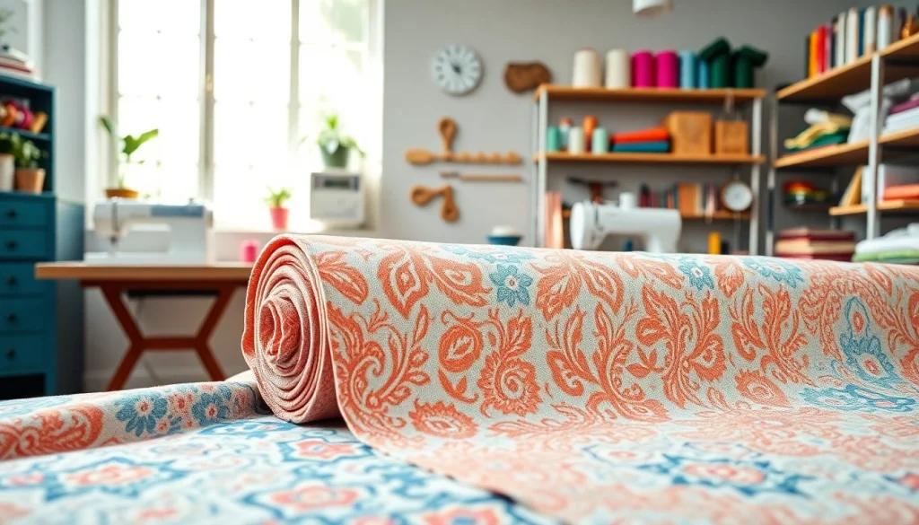 Katoenen stof per meter in een stijlvolle naaiatelier, perfect voor elke creatie.