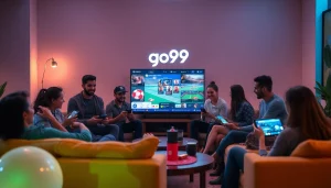 Exciting go99 online gaming scene with players enjoying diverse games in a modern lounge