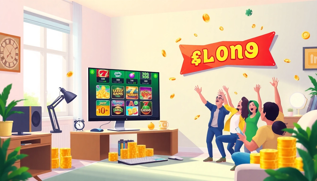 A vibrant illustration of aman788, showcasing an engaging online slot gaming experience with colorful games and celebrating players.