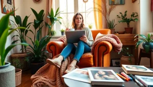 Engaging woman capturing ideas for her UK Lifestyle Blog in a cozy indoor setting.