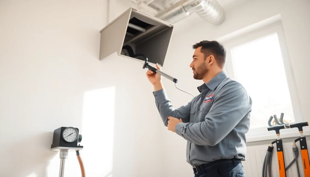 HVAC Cleaning services in action with a technician expertly cleaning air ducts for improved air quality.