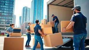 Movers loading furniture into a truck, showcasing moving companies Edmonton in action.