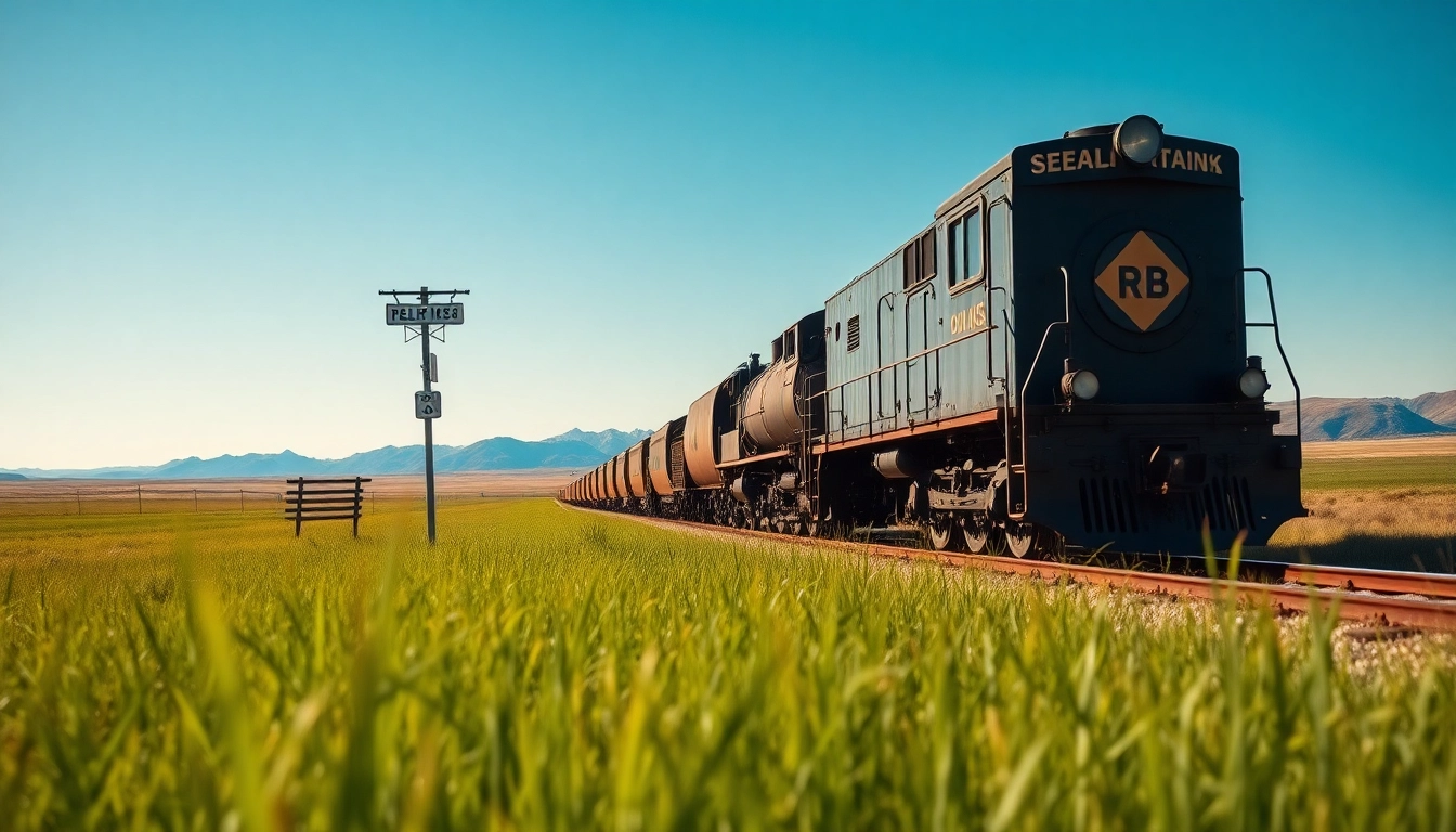 Train traveling on the Great Plains rail through scenic prairie landscapes.