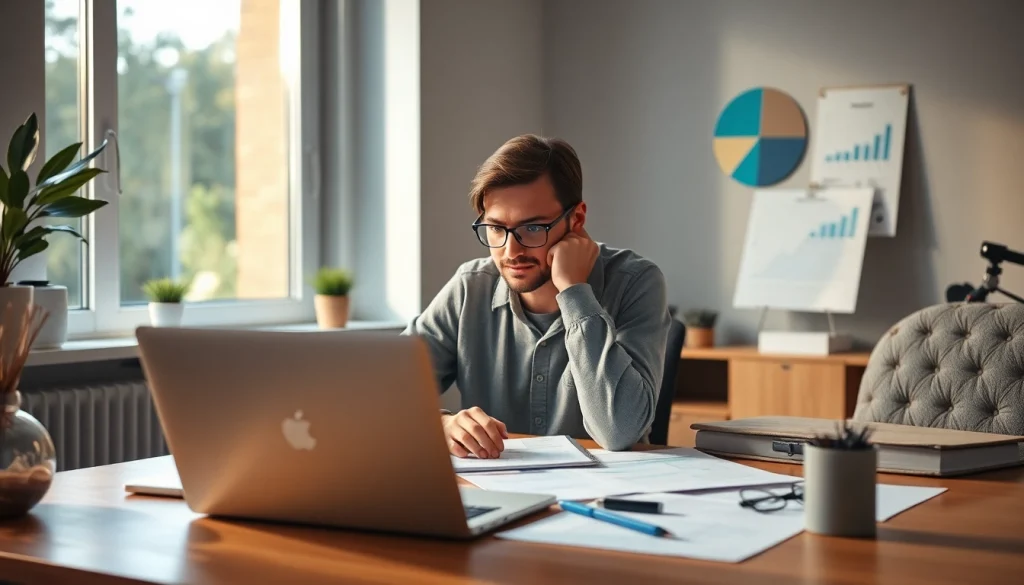 Engaged professional analyzing remote quality assurance jobs in a cozy home office.