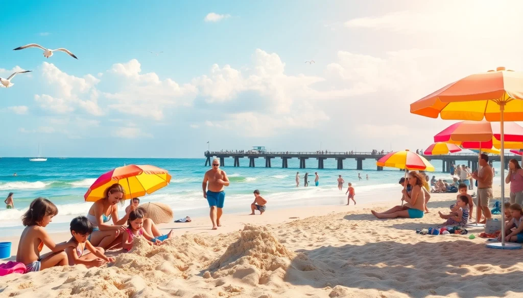 Families enjoying the beach at https://myrtlebeachsc.com/ with vibrant activities and a serene ocean backdrop.